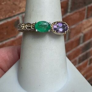 925 Michael Valitutti Emerald & Amethyst Squared Ring